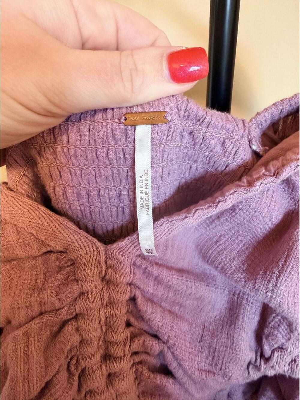 Free People Mauve Gauze Maxi Dress XS Boho Ruched Flutter Sleeve Cottagecore - Picture 5 of 7